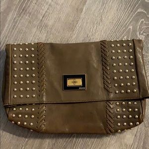 Pucci Leather Cluth Khaki Gold Grommets
